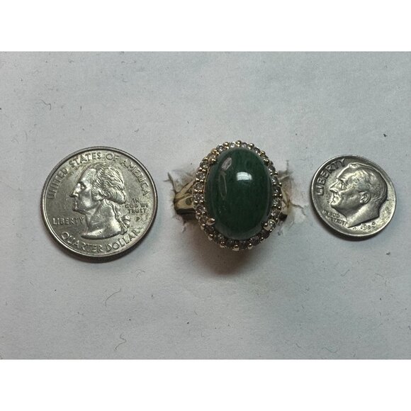 Estate Sterling Silver 925 Green Jade Oval Halo Ring Size 11 Gold Vermeil 9.1g - Picture 6 of 8